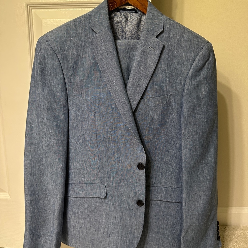 Bar III Light Blue Chambray Linen Suit